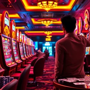 Player celebrates a win on the GG88 slot machine in a vibrant casino setting.