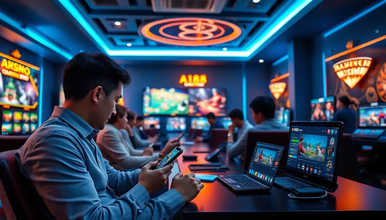 A188 platform showcasing engaging online gaming experience across devices in a vibrant, modern setting.