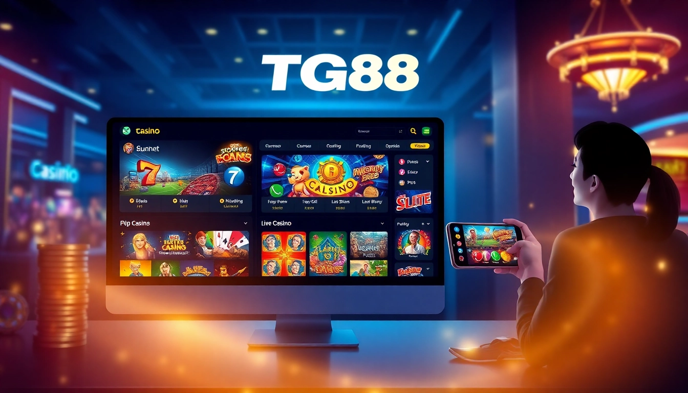 Engaging TG88 online gaming platform with vibrant casino atmosphere and user-friendly interface.