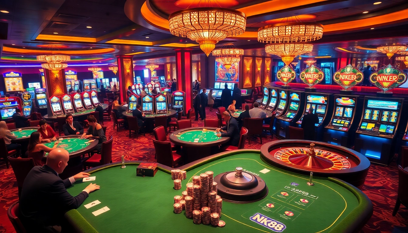 Experience thrilling casino gaming at NK88 with vibrant poker tables and exciting slot machines.