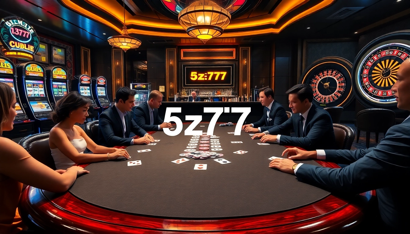 Engaging poker game scene featuring 5z777 brand elements, showcasing excitement and luxury in online gambling.