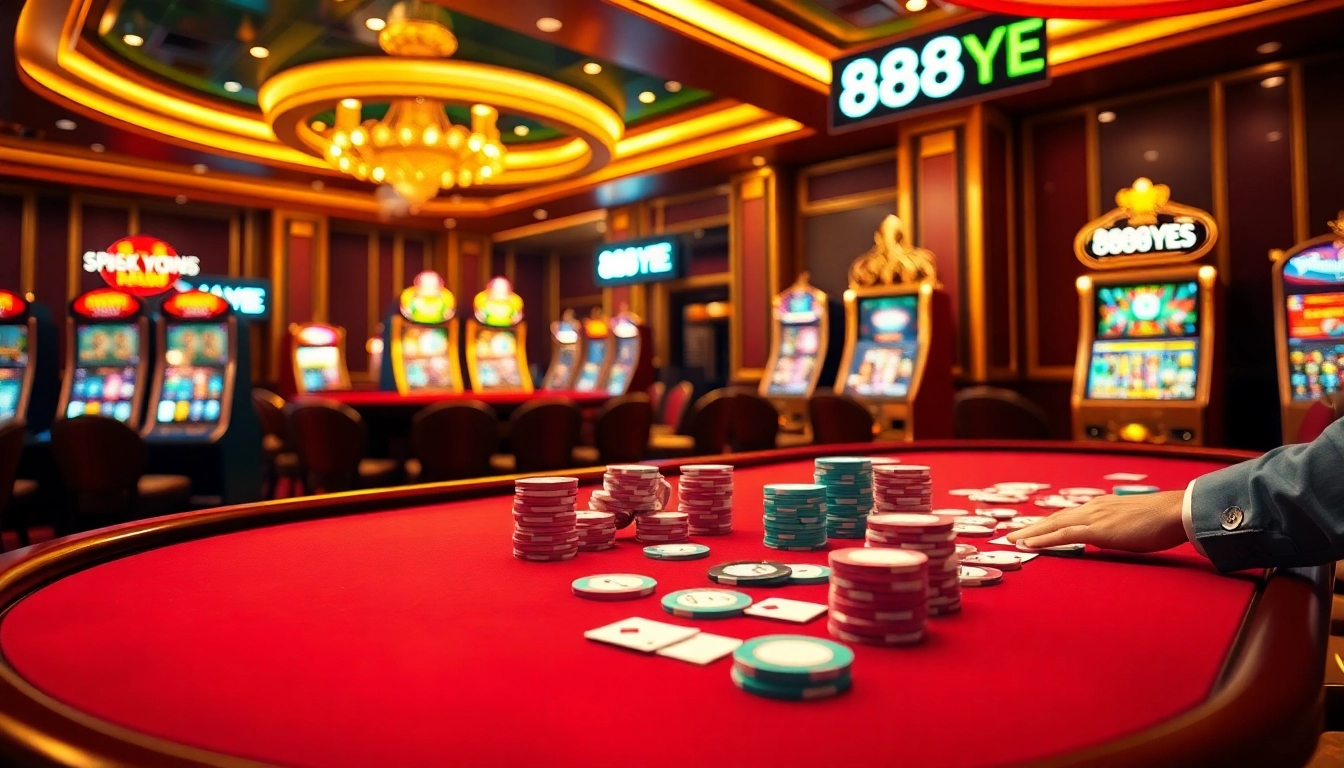 Cheering gamblers engaging at a luxurious poker table with 888YES branding highlights.