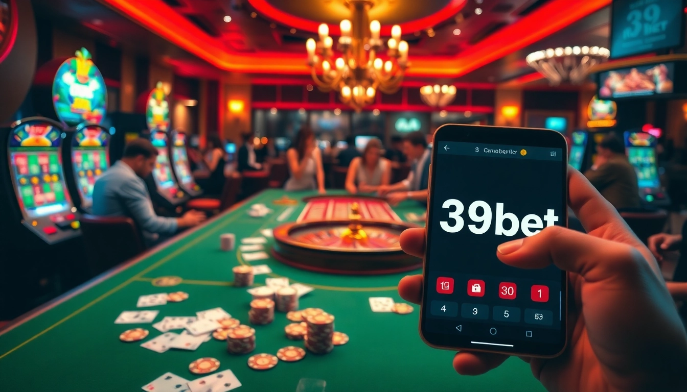 Players gather around a stylish casino table at 39bet, enjoying a thrilling gaming experience.