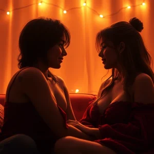 NSFW roleplay scene with a cozy atmosphere featuring characters in intimate settings.