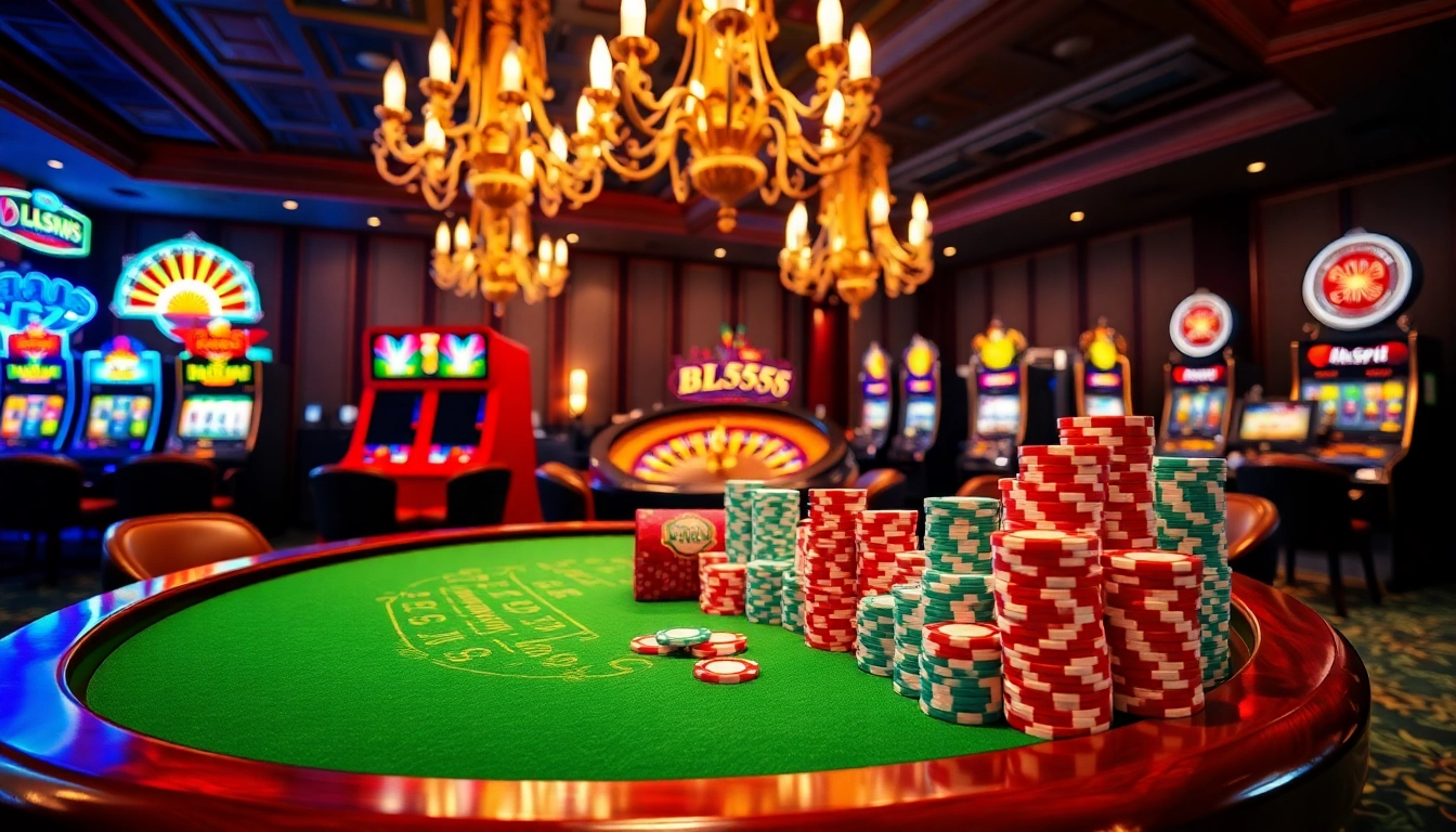 Experience luxury and excitement in gambling at BL555's sophisticated casino scene filled with poker chips and roulette.