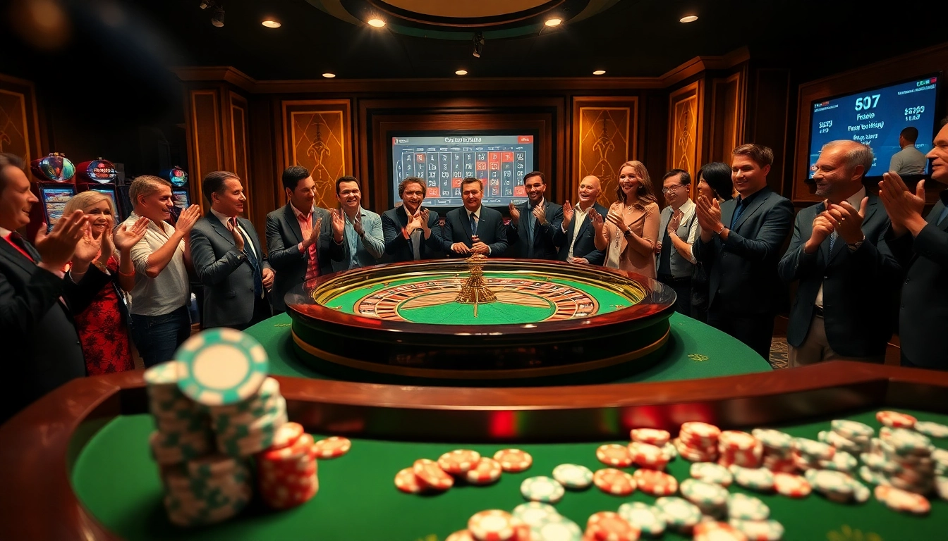 Experience the excitement of okfun at a luxurious casino table surrounded by enthusiastic players.