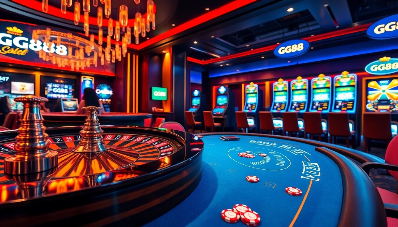 Experience the excitement of GG88 with vibrant casino tables, roulette, and slot machines.