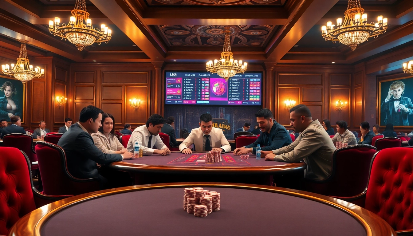 Experience high-stakes excitement at uu88's luxurious poker room with vivid gameplay and betting action.