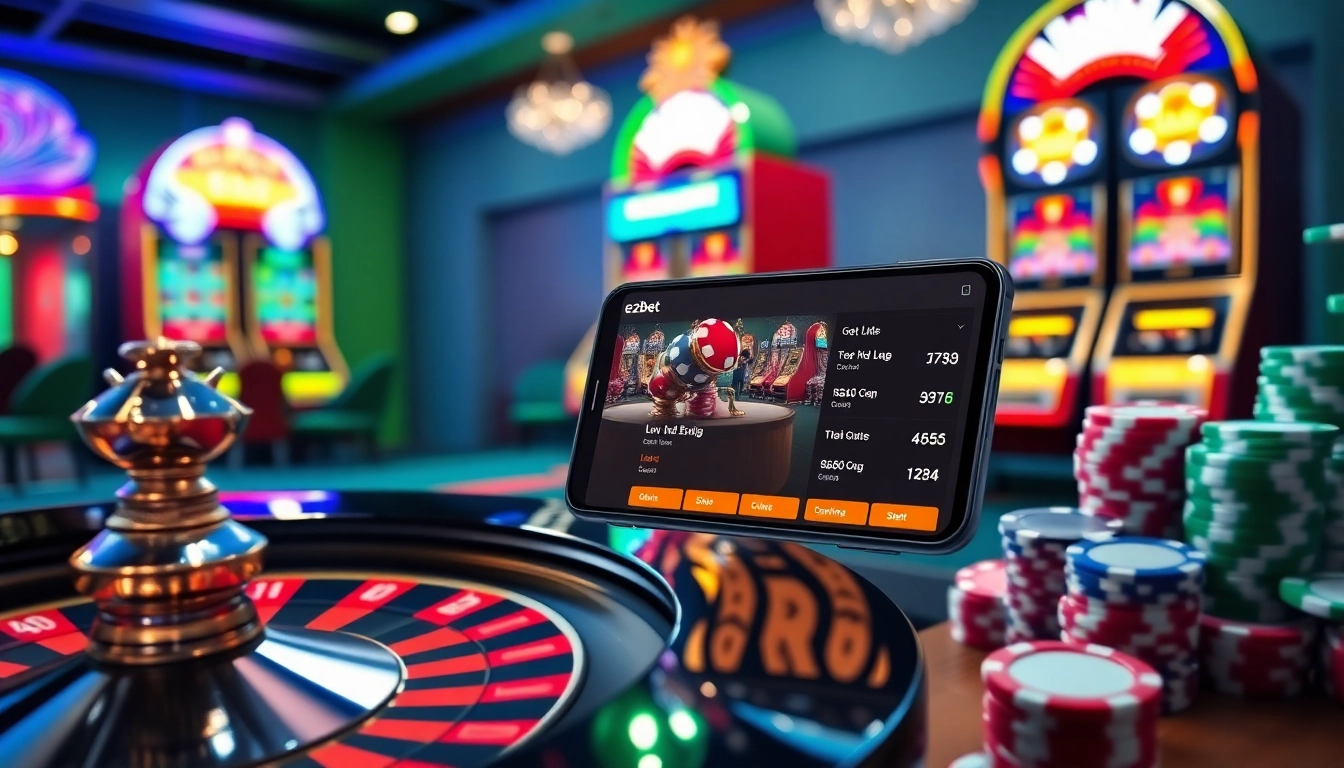 Engage in đá gà e2bet betting action highlighted against a luxurious casino backdrop.