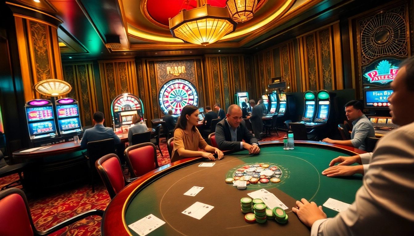 Experience the thrill of PS99 gaming with casino tables, poker chips, and vibrant slot machines.