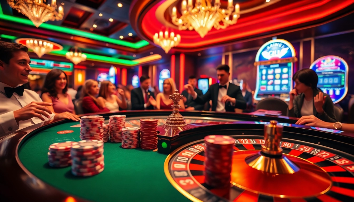 A vibrant casino scene with players engaging at a roulette table featuring F168 betting options.