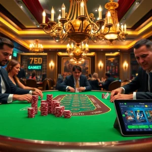 Players enjoying poker at a luxurious casino table, showcasing the excitement of 789bet.
