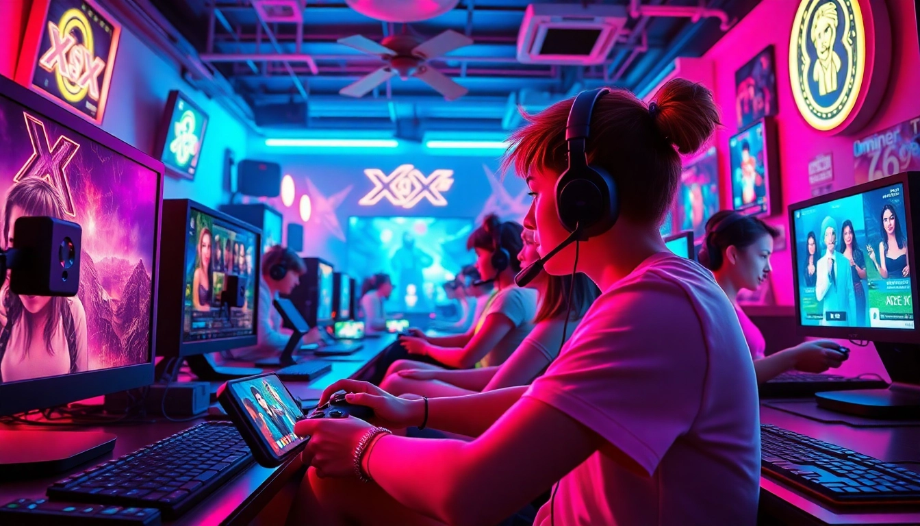 Experience thrilling XXX games in a vibrant gaming environment with dynamic characters and devices.