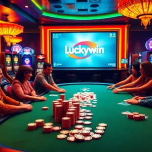 Engaging poker table scene at Luckywin casino, capturing the thrill of the game.
