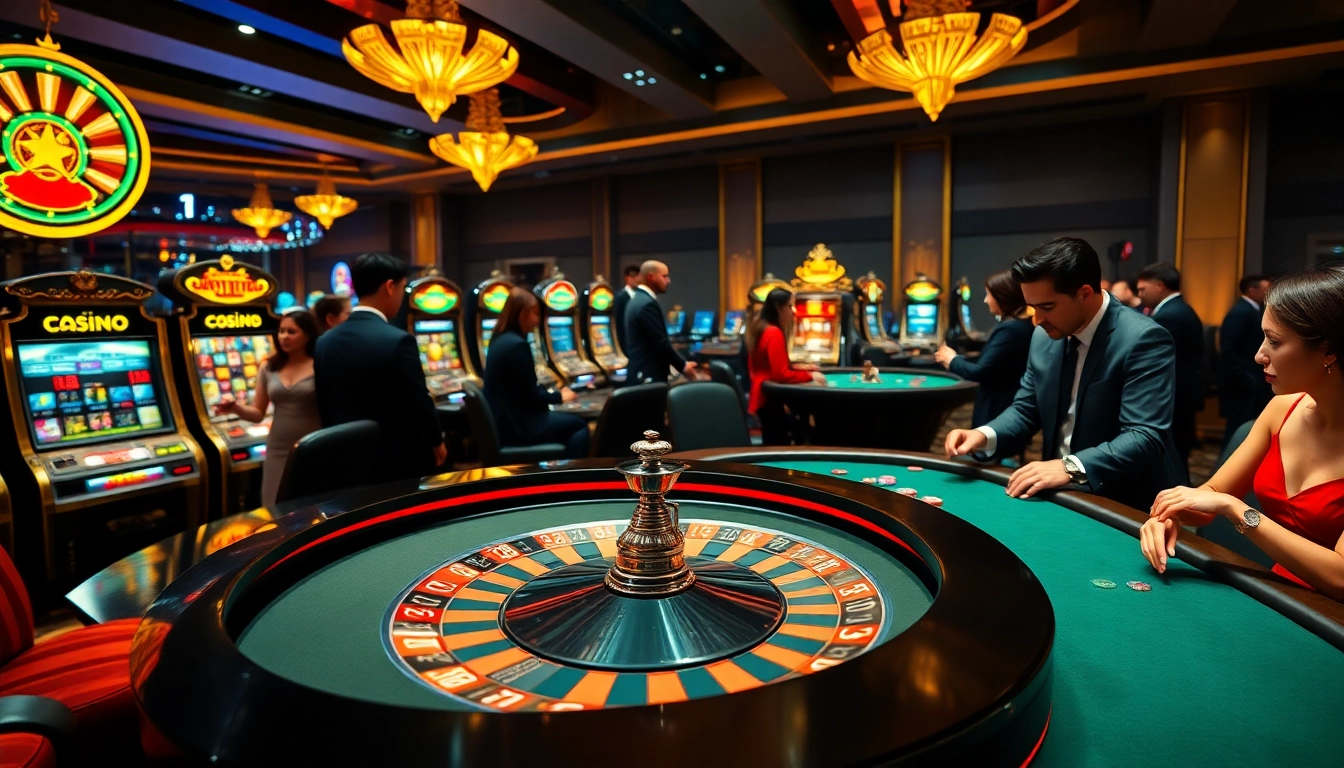 Experience the excitement of link ev88 at a luxurious casino with roulette, poker, and vibrant slot machines.