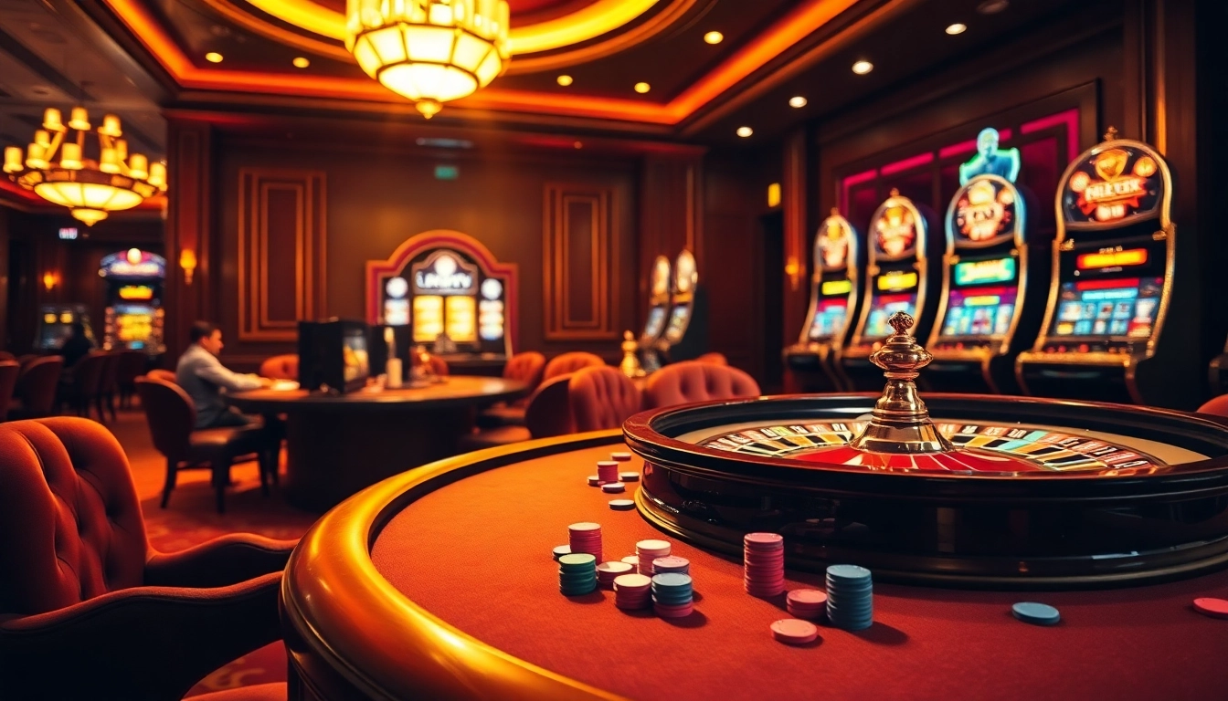 Engaged players showcase their skills at a poker table in a luxurious KJC casino setting.