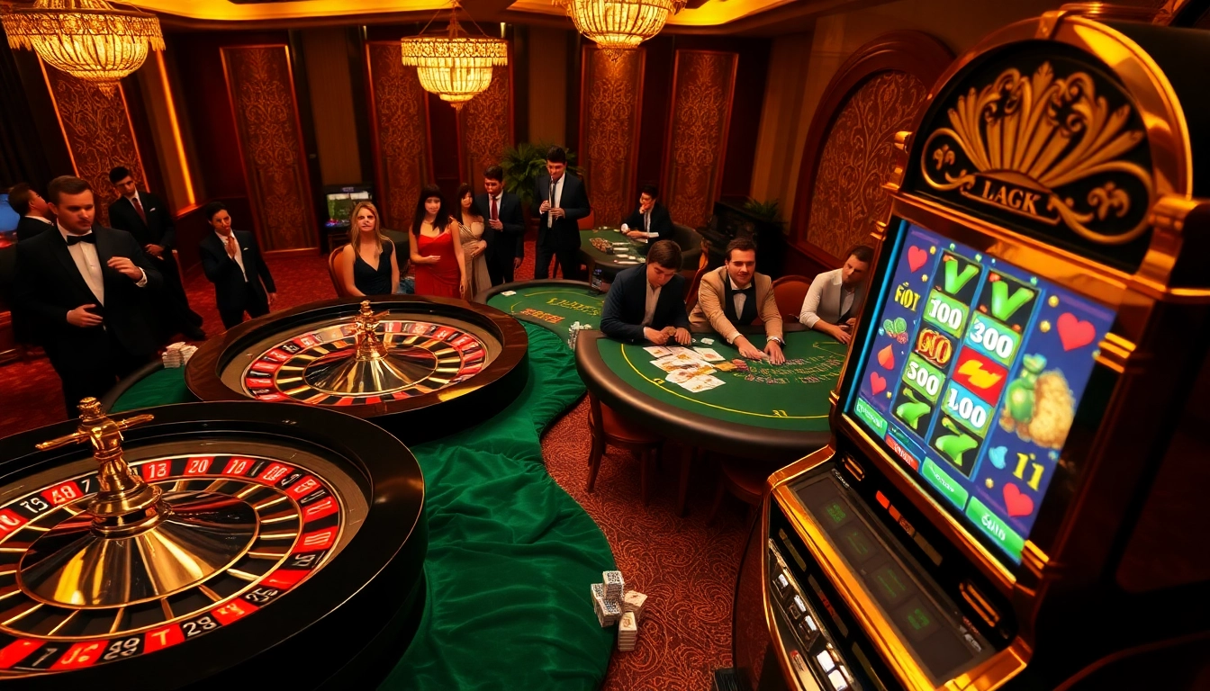 Captivating scene from Trang Chủ S8 showcasing a vibrant casino with roulette and poker tables.