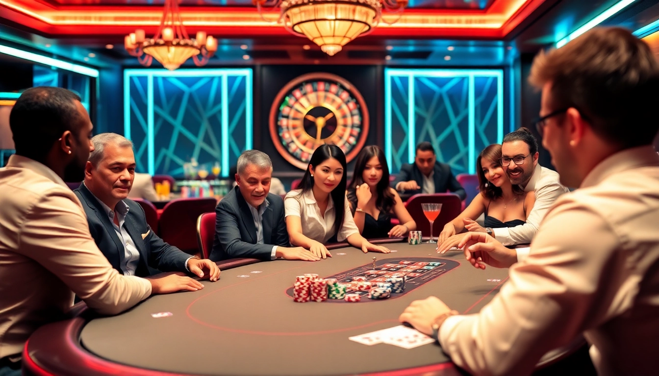 Engaging poker scene at 79King casino, showcasing players and colorful chips.