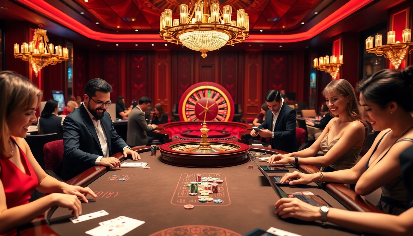 Engage in thrilling gameplay at https://79king.osaka/ with poker chips, cards, and a vibrant casino atmosphere.