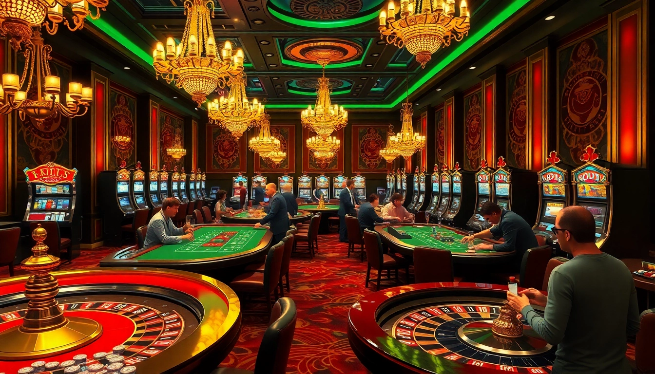 Engaging players at luxury casino tables featuring ABC8-themed poker chips and roulette games.