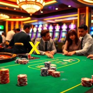 Exciting poker game at a high-end casino, featuring XX88 branding with vibrant atmosphere.