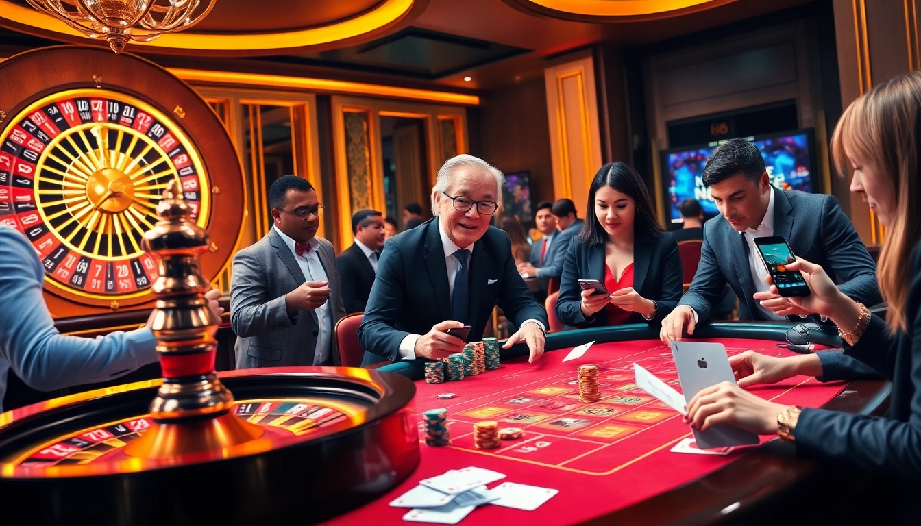 Players enjoying an exciting game at 88i's luxurious online casino, showcasing vibrant gambling elements.