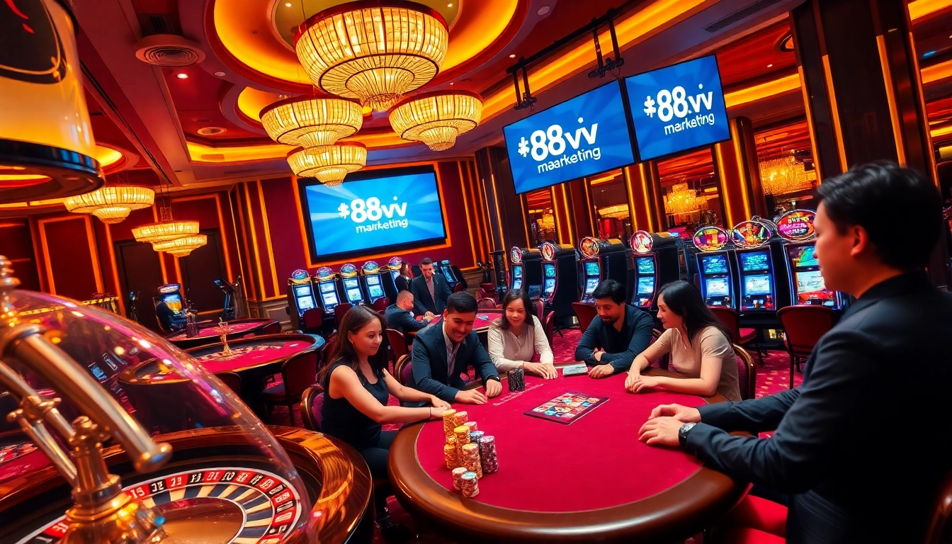Exciting gaming atmosphere at 88vv.marketing with players engaged at a poker table.