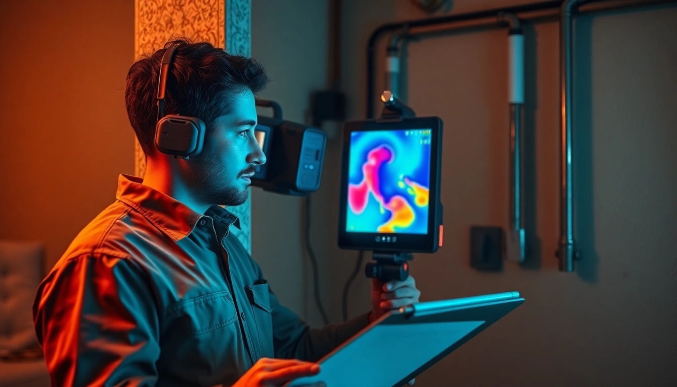 Central heating leak detection expert using thermal imaging in a home.