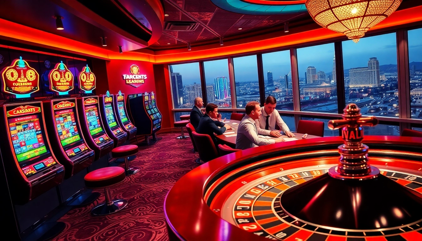 Experience the thrill of 13Win with vibrant slot machines and poker tables in a luxury casino.