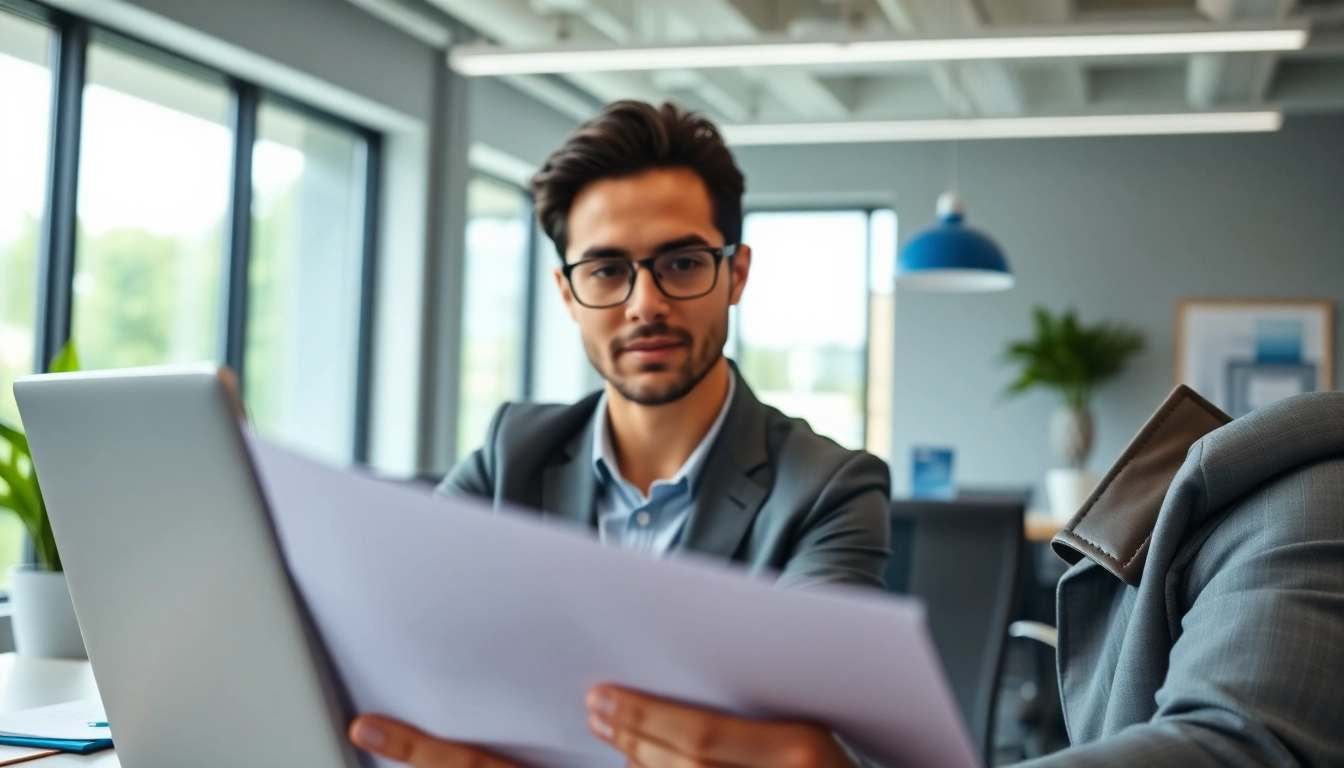 Analyzing background checks in a professional office, highlighting thoroughness and attention to detail.