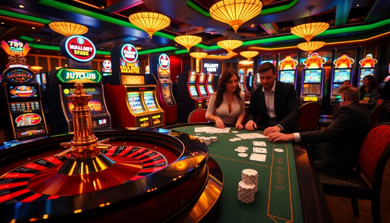 Experience the excitement of gaming at 789CLUB with luxurious tables and vibrant slot machines.