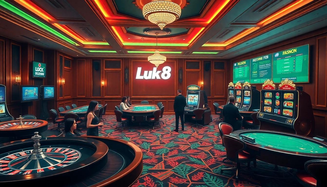 Exciting online gambling scene featuring Luck8's vibrant casino tables and engaging players.