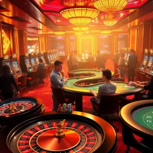 Players enjoying casino games at LUCK8, full of excitement and luxury in a vibrant atmosphere.