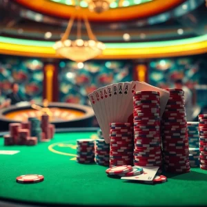 Get ready to win big at https://1haywin.us.com/ with vibrant poker chips and a roulette wheel on display.