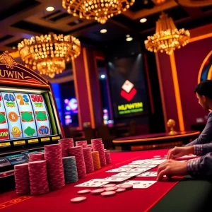 Experience the thrill of KUWIN with vibrant casino tables and exciting slot machines.