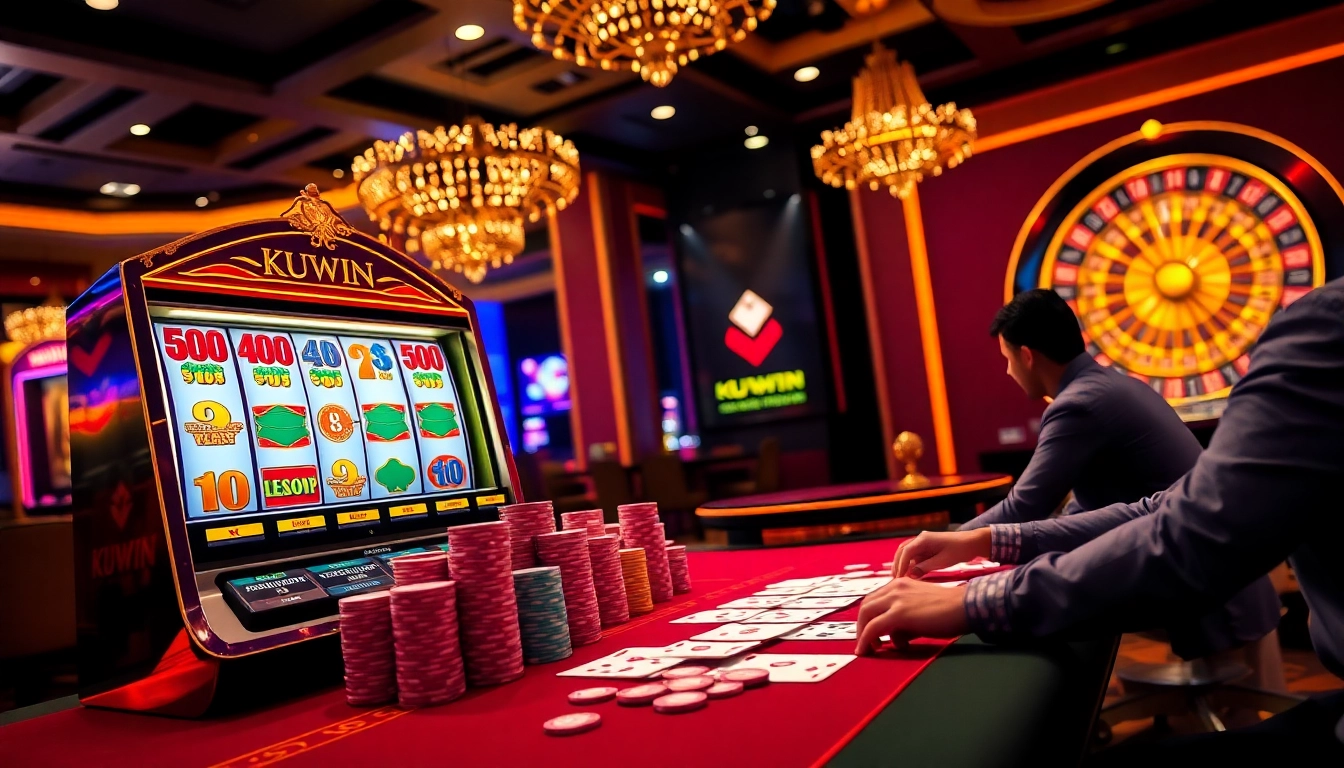 Experience the thrill of KUWIN with vibrant casino tables and exciting slot machines.
