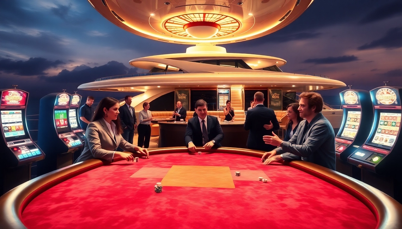 Experience the thrill of SX88 yacht-themed casino gaming with vibrant tables and excited players.