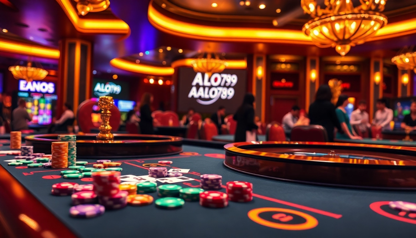 Excited players engaging with ALO789 casino games at a vibrant casino table.