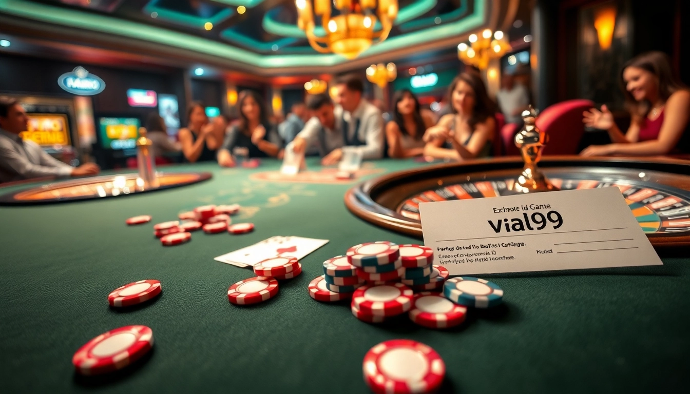 Exciting gambling action at a casino showcasing Vua99 poker games and roulette tables.