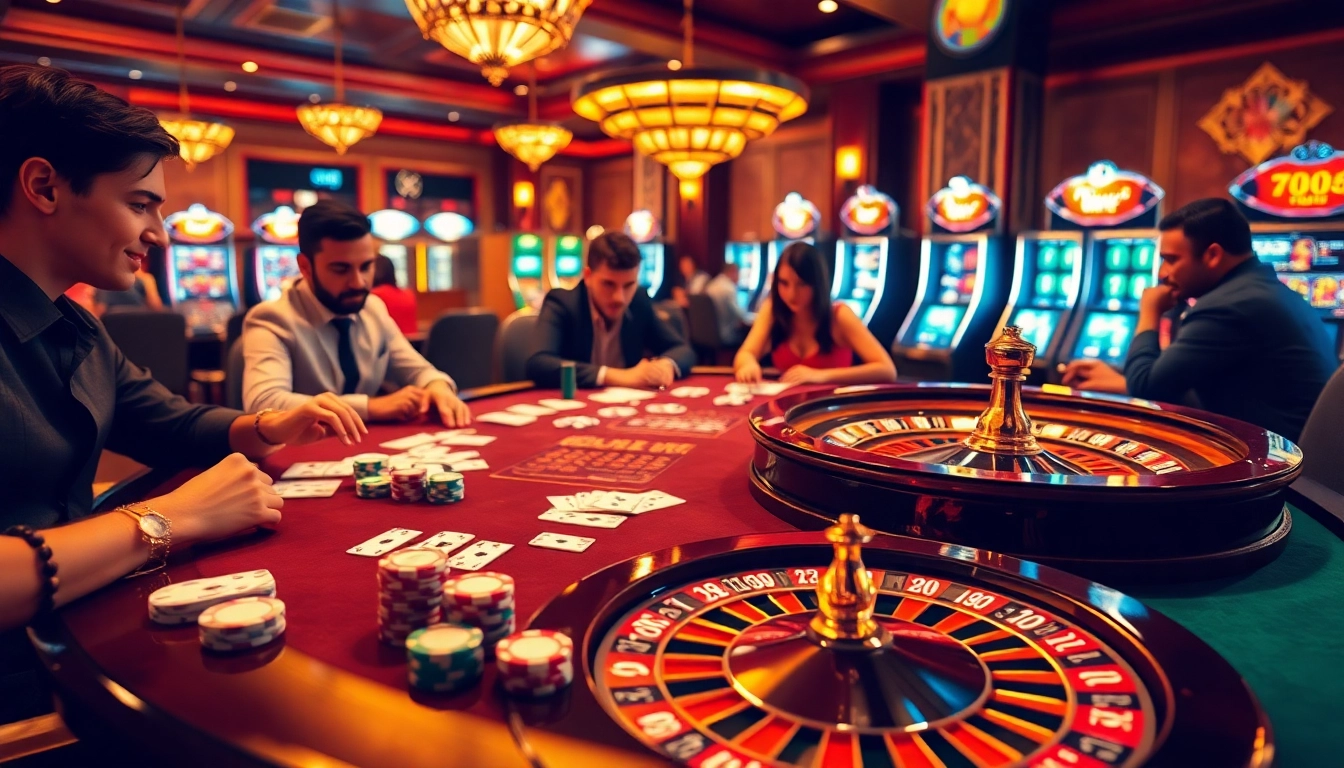 Experience the thrilling ambiance of ok 365 with players engaged at a poker table, showcasing luxury and excitement.