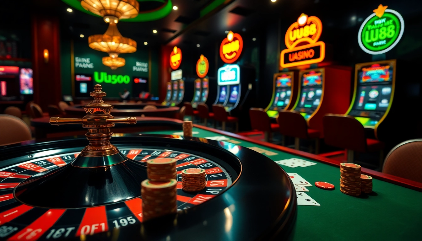 Experience excitement at UU88 casino with vibrant roulette wheels and luxury gaming tables.