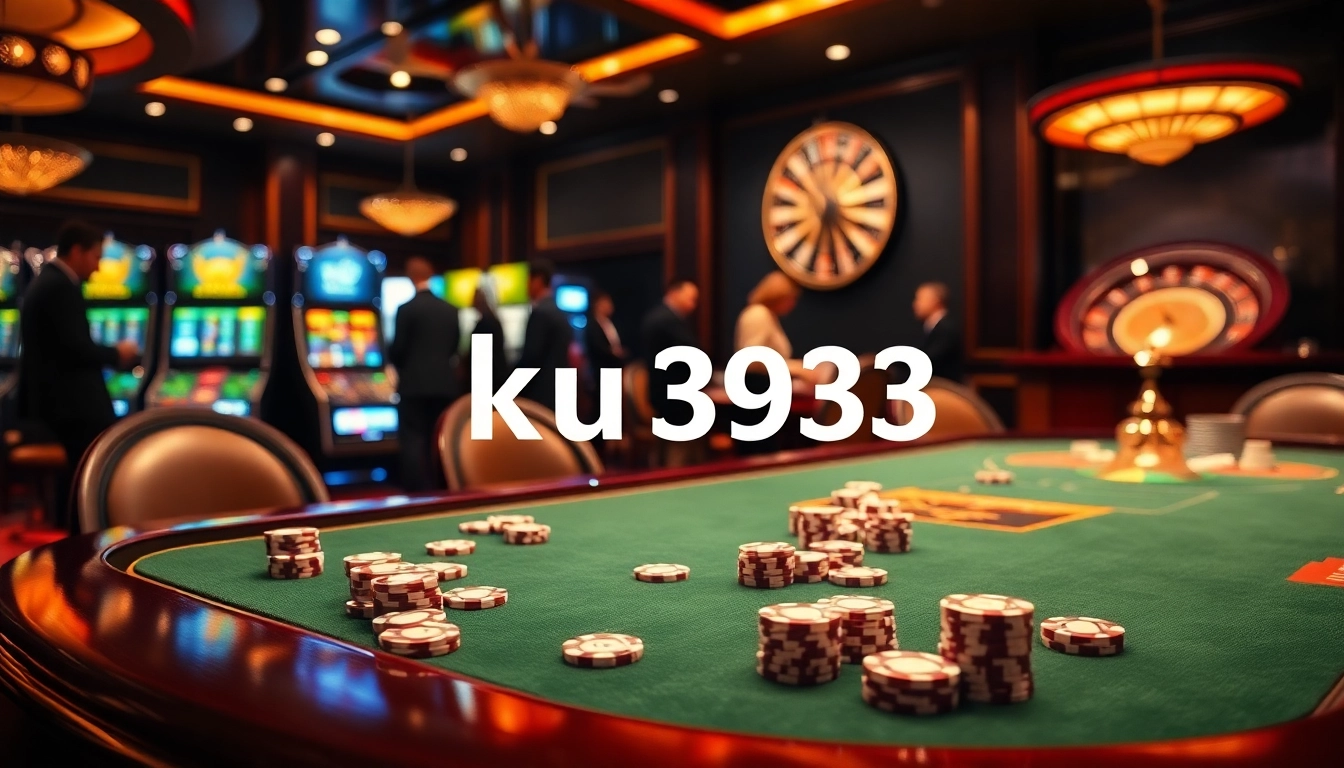 In an upscale casino, experience the thrill of poker with ku3933 chips on a luxurious table.