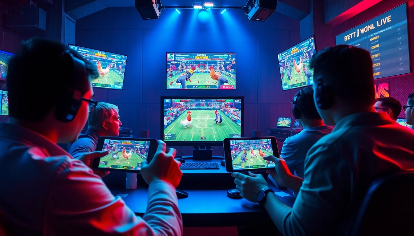 Exciting online gaming scene at sv368win.live showcasing live betting on chicken fights.