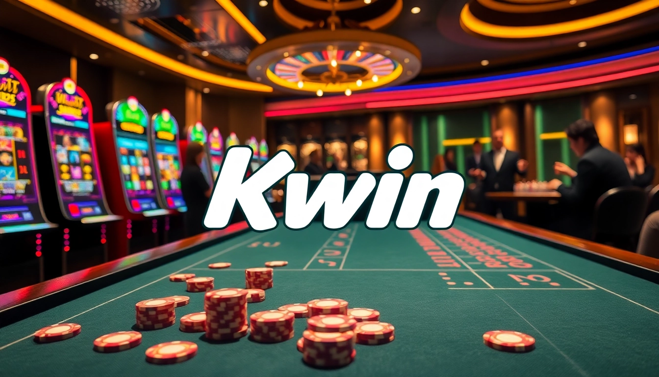 Kwin gaming table scene with colorful slots and excited players in a luxurious casino atmosphere.