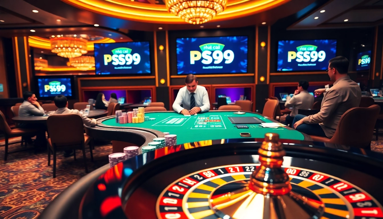 Engaging scene showing players at nhà cái PS99 casino table, highlighting excitement and professional gameplay.