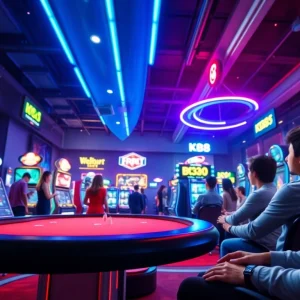 K88 online gaming environment highlighting vibrant slot machines and poker tables.