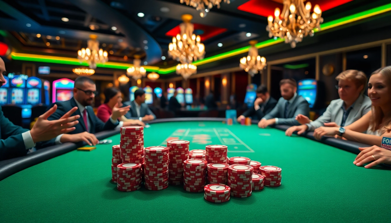 Players engaging in high-stakes poker at a luxurious casino table adorned with CM88 branding.