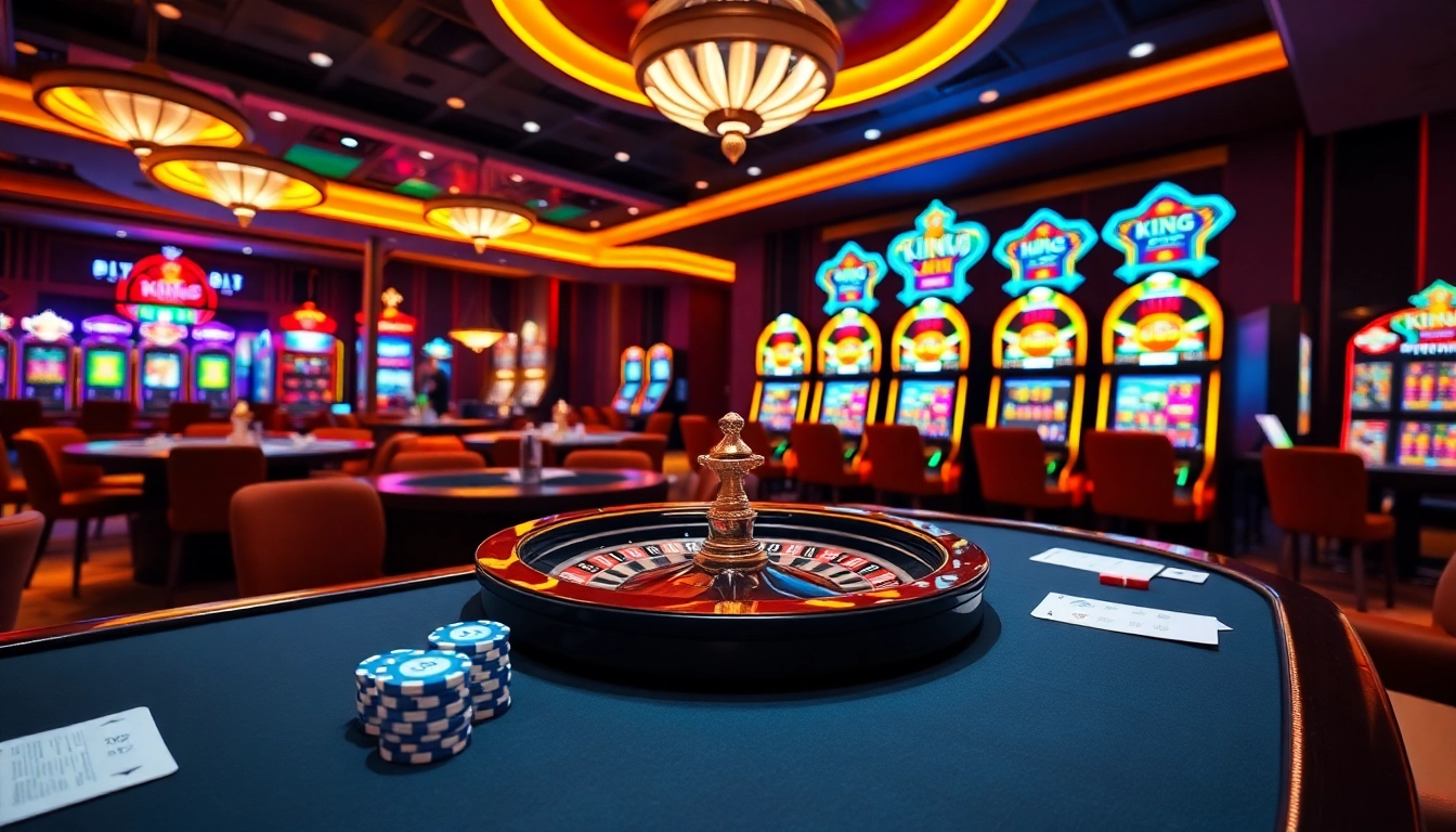Experience the excitement of King 88 with dynamic casino tables and vibrant slot machines.