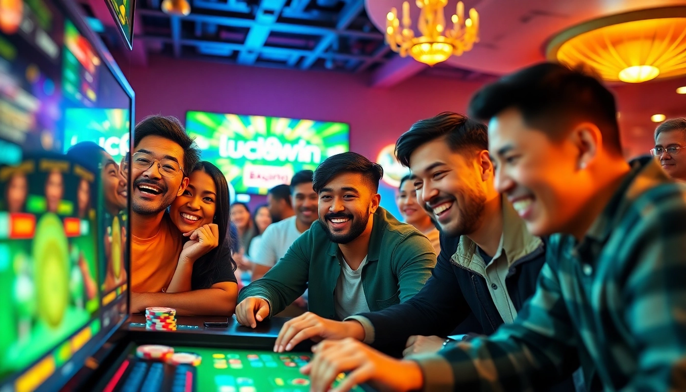 Vibrant scene of users engaging with online games at luck8win.live, showcasing excitement and diversity.