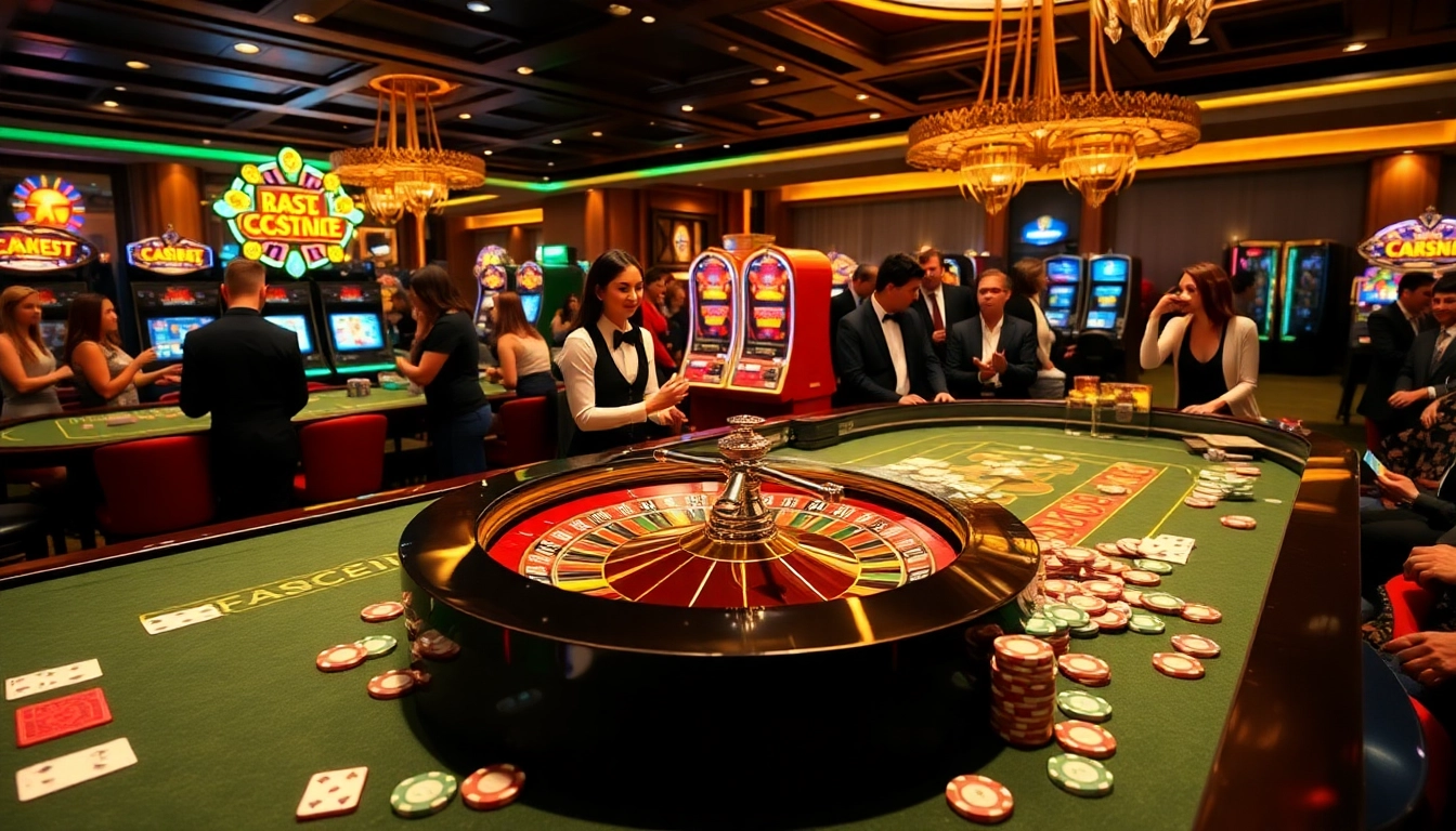 Players enjoying a luxurious gaming experience at https://www.vvjl11.com/, featuring roulette and slot machines.